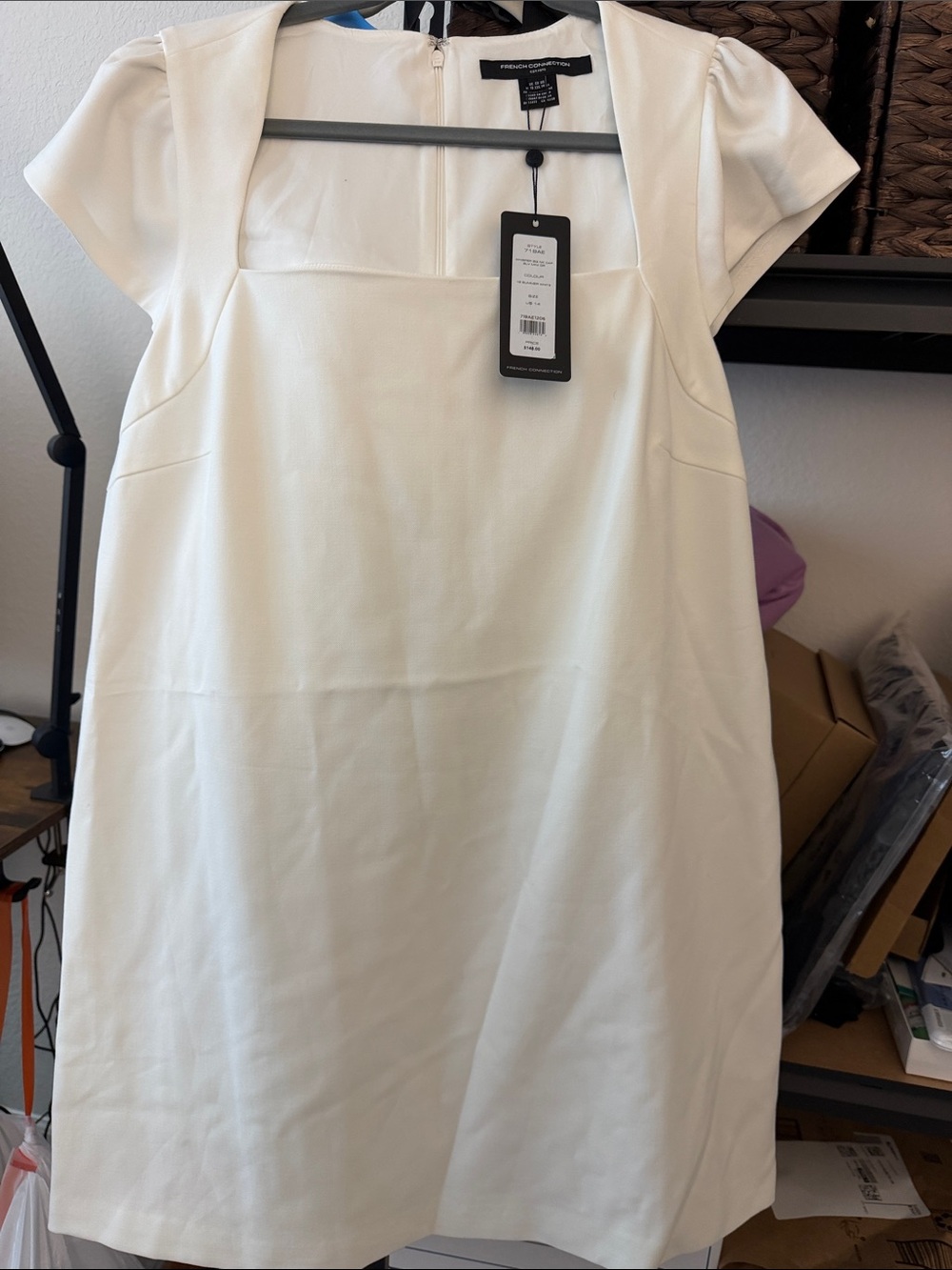 FRENCH CONNECTION White Square-Neck Mini Shift Dress